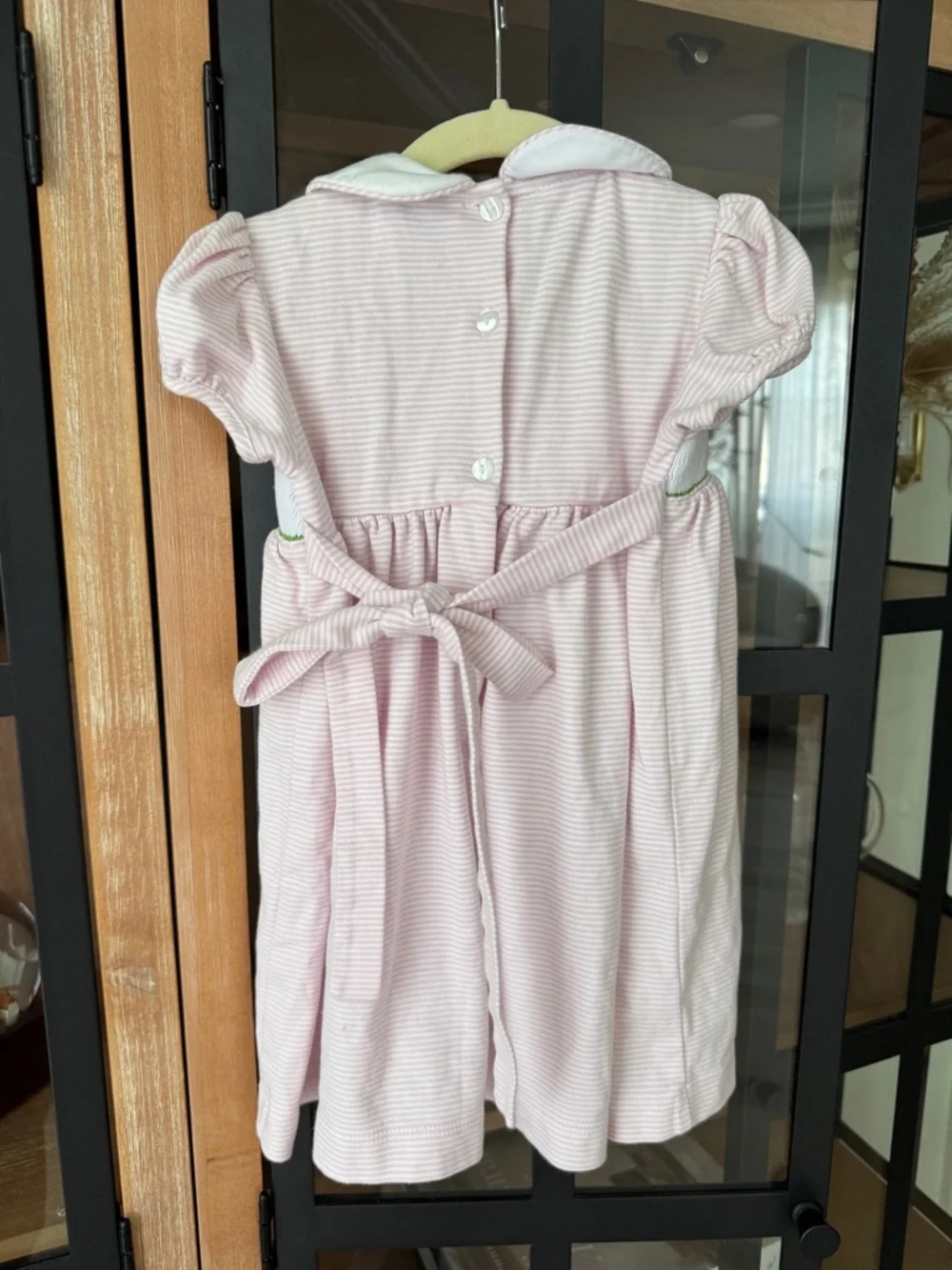 Edgehill Collection smocked dress puppy dogs striped peter pan collar baby girl